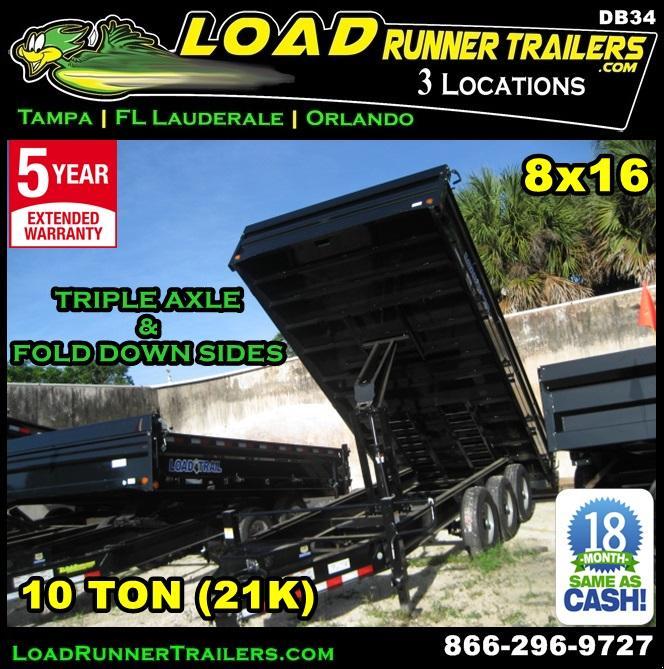 *DB34* 8x16 10 TON Triple Axle 21K Dump Trailer Trailers Fold Down Sides 8 x 16 | D96-16TT7-18S *DB34* 8x16 10 TON Triple Axle 21K Dump Trailer Trailers Fold Down Sides 8 x 16 | D96-16TT7-18S