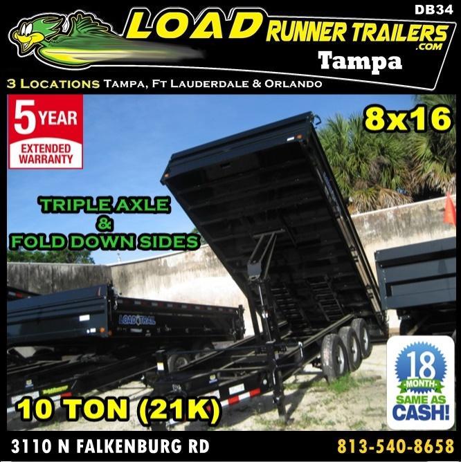 *DB34* 8x16 10 TON Triple Axle 21K Dump Trailer Trailers Fold Down Sides 8 x 16 | D96-16TT7-18S *DB34* 8x16 10 TON Triple Axle 21K Dump Trailer Trailers Fold Down Sides 8 x 16 | D96-16TT7-18S