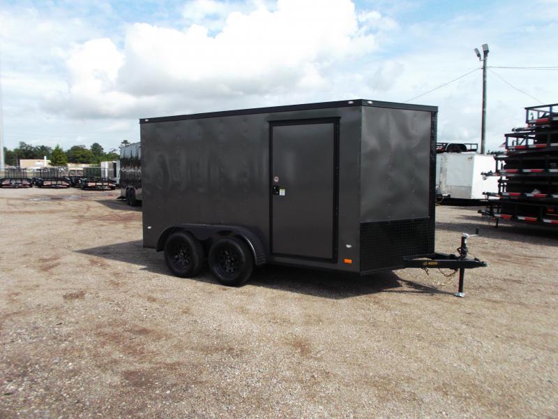 2019 Covered Wagon Trailers 7x12 Tandem Axle Motorcycle Trailer / Cargo Trailer / Charcoal / Black Out Package / Ramp / LEDs 2019 Covered Wagon Trailers 7x12 Tandem Axle Motorcycle Trailer / Cargo Trailer / Charcoal / Black Out Package / Ramp / LEDs
