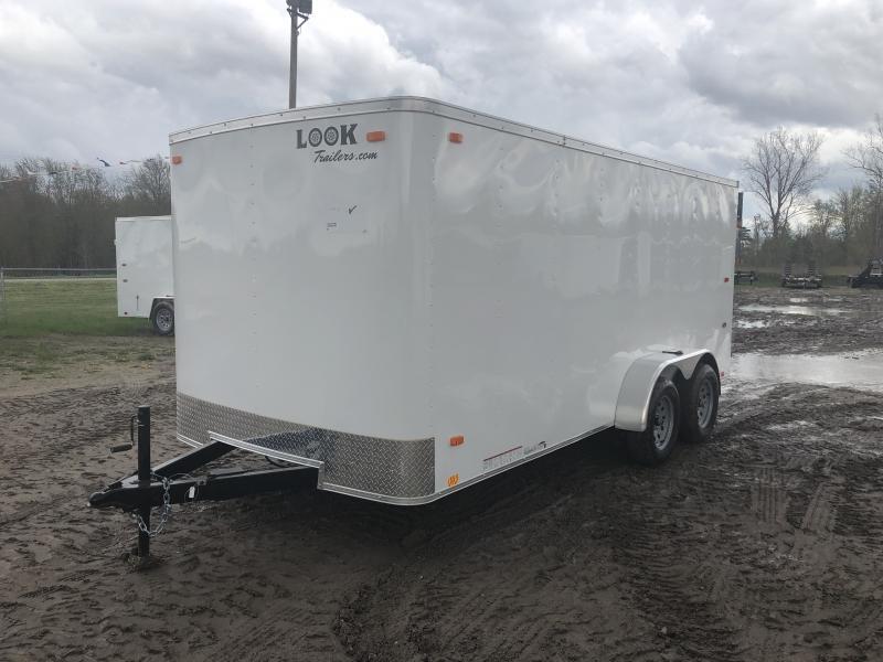 Look Trailers 7x16 Ramp Door Enclosed Cargo Trailer White Look Trailers 7x16 Ramp Door Enclosed Cargo Trailer White