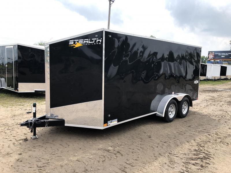 Stealth Trailers Black 7X16 V-Nose Ramp Door Enclosed Trailer Stealth Trailers Black 7X16 V-Nose Ramp Door Enclosed Trailer