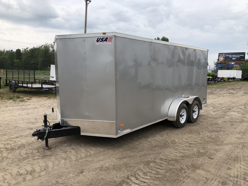 USA 7X16 V-Nose Ramp Door Enclosed Cargo Trailer Silver USA 7X16 V-Nose Ramp Door Enclosed Cargo Trailer Silver