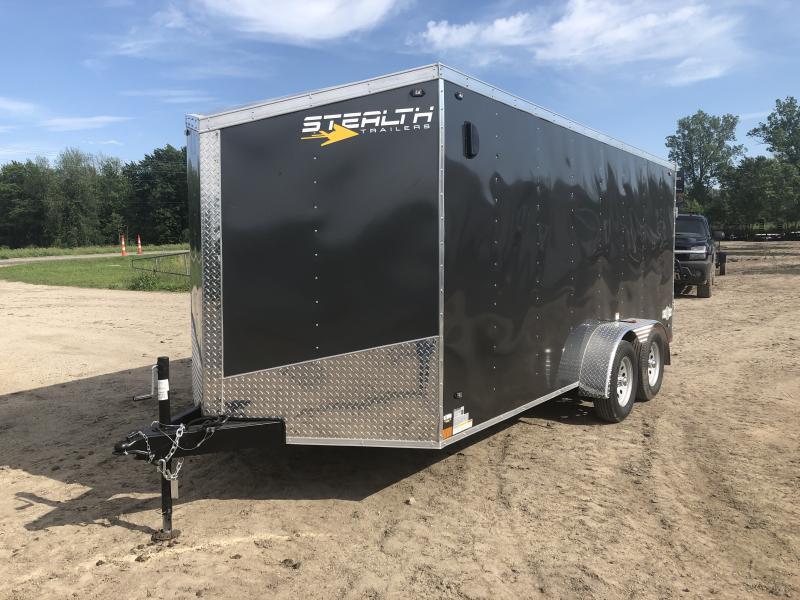 Stealth Trailers Charcoal 7X16 V-Nose Ramp Door Enclosed Cargo Trailer Stealth Trailers Charcoal 7X16 V-Nose Ramp Door Enclosed Cargo Trailer