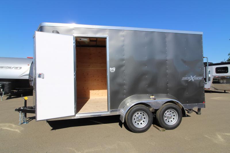 2019 Mirage Xpres 7X14 Side by Side Package Enclosed Cargo Trailer - Charcoal Metallic Exterior Color - Rear ramp - Streetside RV door - Vent on flat top ceiling 2019 Mirage Xpres 7X14 Side by Side Package Enclosed Cargo Trailer - Charcoal Metallic Exterior Color - Rear ramp - Streetside RV door - Vent on flat top ceiling