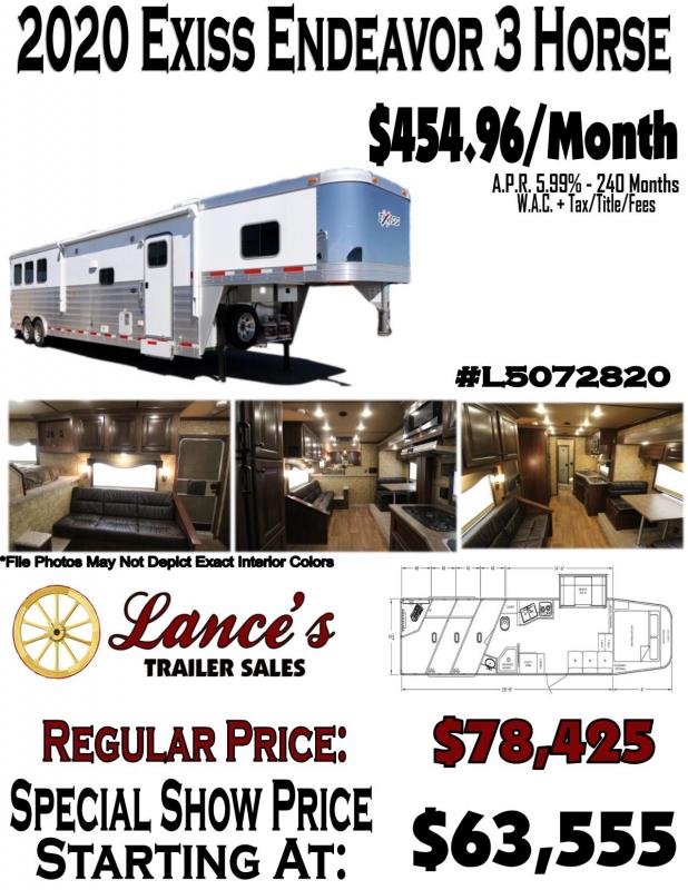 2020 Exiss Endeavor - 8' - wide -3 Horse w/ 14' Shortwall with Slide Living Quarters 2020 Exiss Endeavor - 8' - wide -3 Horse w/ 14' Shortwall with Slide Living Quarters