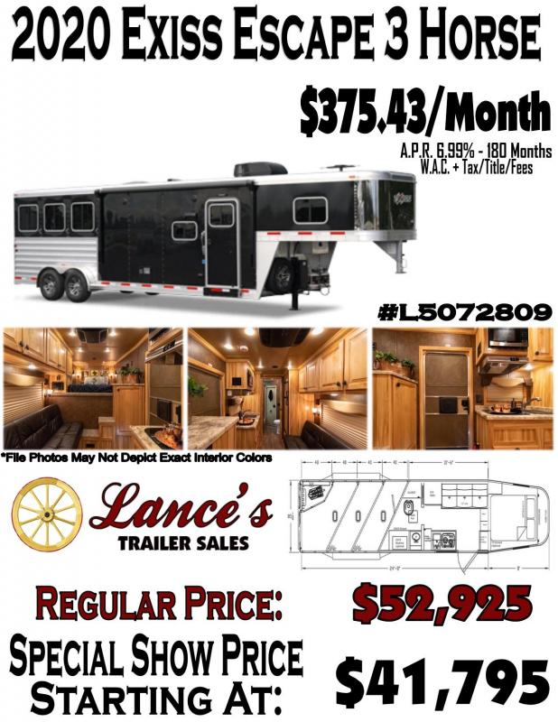 2020 Exiss Escape 3 Horse w/ 10' Shortwall Living Quarters 2020 Exiss Escape 3 Horse w/ 10' Shortwall Living Quarters