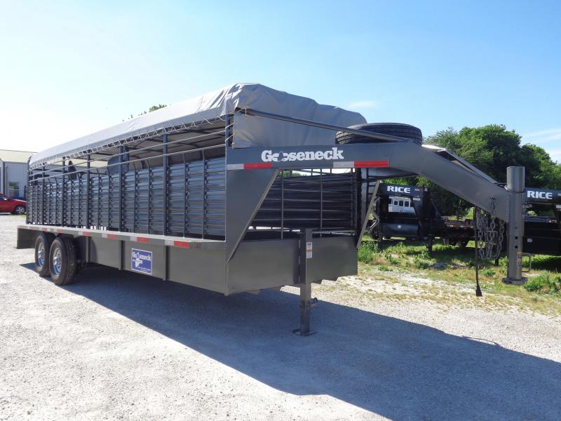 Gooseneck Brand 24' x 6'8" Gooseneck Stock Trailer Gray Metallic with Light Gray Tarp in Ashburn, VA Gooseneck Brand 24' x 6'8" Gooseneck Stock Trailer Gray Metallic with Light Gray Tarp in Ashburn, VA