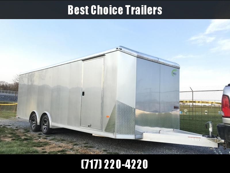 2019 NEO Trailers NACX2485R Liberator Enclosed Car Trailer 9990# GVW SILVER * FULL ESCAPE DOOR * EXTRUDED ALUMINUM FLOOR/RAMP * 5200# TORSION * BULLNOSE * SPREAD AXLE * DRT REAR SPOILER * NXP RAMP 2019 NEO Trailers NACX2485R Liberator Enclosed Car Trailer 9990# GVW SILVER * FULL ESCAPE DOOR * EXTRUDED ALUMINUM FLOOR/RAMP * 5200# TORSION * BULLNOSE * SPREAD AXLE * DRT REAR SPOILER * NXP RAMP