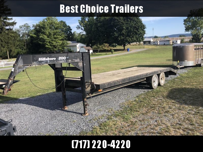 USED Hillsboro 102x20+5' Gooseneck Beavertail Flatbed Deckover 14250# GVW * POP UP DOVETAIL * HD DUAL JACKS - 2 SPEED USED Hillsboro 102x20+5' Gooseneck Beavertail Flatbed Deckover 14250# GVW * POP UP DOVETAIL * HD DUAL JACKS - 2 SPEED
