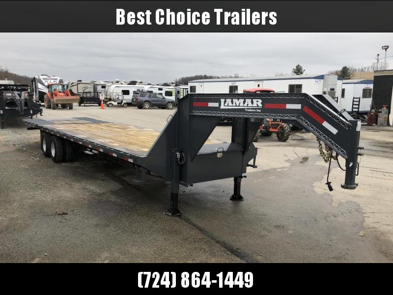 2017 Lamar 102"x23+9' Gooseneck Deckover Trailer 20000# GVW - HYDRAULIC DOVETAIL * HYDRAULIC BRAKES * HYDRAULIC JACKS * CHARCOAL POWDERCOAT * SELF CLEANING TAIL 2017 Lamar 102"x23+9' Gooseneck Deckover Trailer 20000# GVW - HYDRAULIC DOVETAIL * HYDRAULIC BRAKES * HYDRAULIC JACKS * CHARCOAL POWDERCOAT * SELF CLEANING TAIL