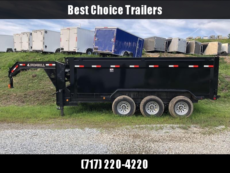 2018 Iron Bull 7x16' Gooseneck Dump Trailer 21000# GVW - 4' HIGH SIDES * UPGRADED HOIST * TARP KIT * SPARE TIRE 2018 Iron Bull 7x16' Gooseneck Dump Trailer 21000# GVW - 4' HIGH SIDES * UPGRADED HOIST * TARP KIT * SPARE TIRE