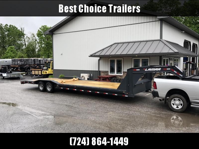 2018 Lamar 102"x32' Gooseneck Car Trailer 14000# GVW * CHARCOAL * 102" DECK * DRIVE OVER FENDERS * OVERLENGTH RAMPS * 14-PLY RUBBER 2018 Lamar 102"x32' Gooseneck Car Trailer 14000# GVW * CHARCOAL * 102" DECK * DRIVE OVER FENDERS * OVERLENGTH RAMPS * 14-PLY RUBBER