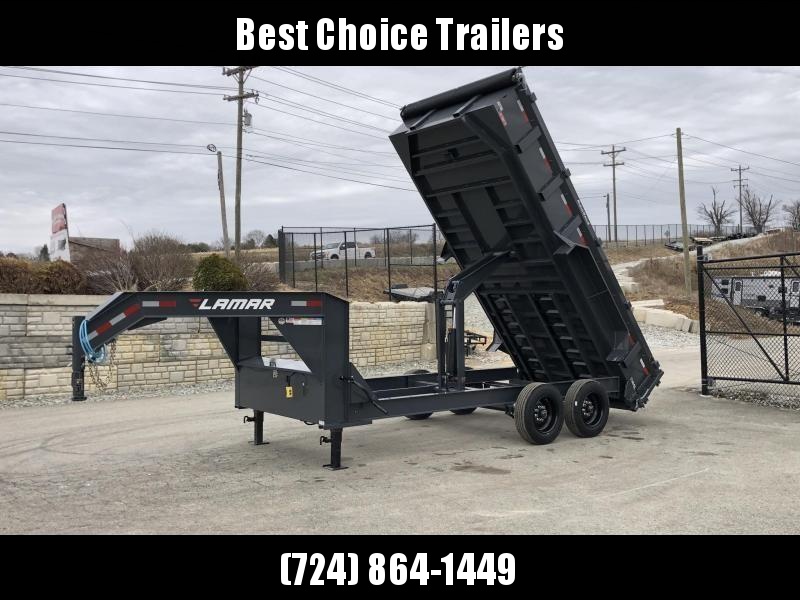 2019 Lamar 7x16' Gooseneck Dump Trailer 16000# GVW * 8000# AXLE UPGRADE * 17.5 RUBBER * OVERSIZE 6x21.5 SCISSOR 2019 Lamar 7x16' Gooseneck Dump Trailer 16000# GVW * 8000# AXLE UPGRADE * 17.5 RUBBER * OVERSIZE 6x21.5 SCISSOR