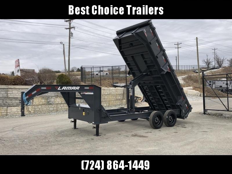 2019 Lamar 7x16' Gooseneck Dump Trailer 16000# GVW * 8000# AXLE UPGRADE * 17.5 RUBBER * OVERSIZE 6x21.5 SCISSOR 2019 Lamar 7x16' Gooseneck Dump Trailer 16000# GVW * 8000# AXLE UPGRADE * 17.5 RUBBER * OVERSIZE 6x21.5 SCISSOR