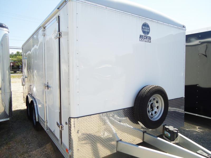 WELLS CARGO 7'9'X16 EW 7700 RAMP SPARE LS PKG WHITE Enclosed Cargo Trailer WELLS CARGO 7'9'X16 EW 7700 RAMP SPARE LS PKG WHITE Enclosed Cargo Trailer