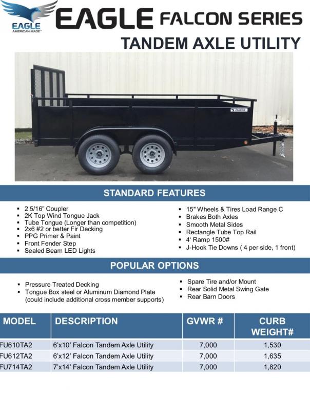 2019 Eagle Trailer Falcon Tandem Axle Utility Utility Trailer 2019 Eagle Trailer Falcon Tandem Axle Utility Utility Trailer