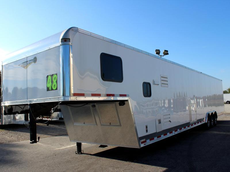 2019 48' Millennium Silver Enclosed Gooseneck Trailer w/12' Sofa Living Quarters w/King Size Bath 2019 48' Millennium Silver Enclosed Gooseneck Trailer w/12' Sofa Living Quarters w/King Size Bath