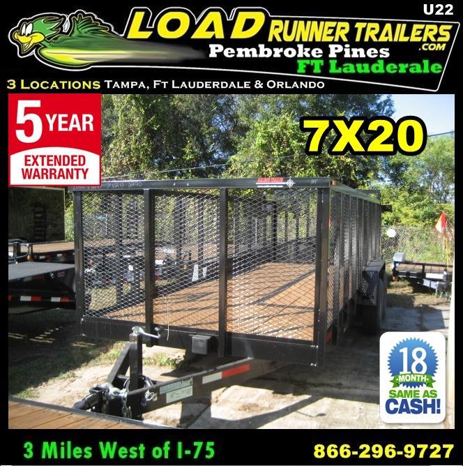 *U22* 7x20 Heavy Duty Utility Trailer w/Tandem 5200# Axles and Tube Rail 7 x 20 | U84-20T5-2B-TR/2M *U22* 7x20 Heavy Duty Utility Trailer w/Tandem 5200# Axles and Tube Rail 7 x 20 | U84-20T5-2B-TR/2M