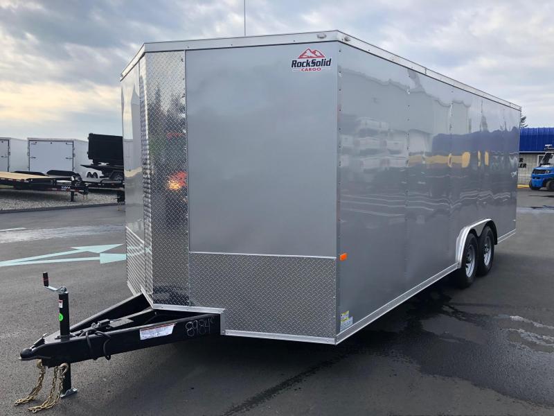 ROCK SOLID 2019 8.5' x 20' Tandem Axle Silver Semi-Screwless Enclosed V-NOSE Trailer with 60" Triple Tube Tongue Extended CAR HAULER ROCK SOLID 2019 8.5' x 20' Tandem Axle Silver Semi-Screwless Enclosed V-NOSE Trailer with 60" Triple Tube Tongue Extended CAR HAULER