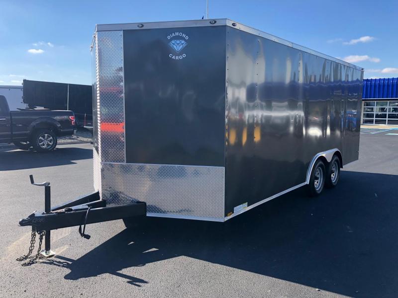 DIAMOND CARGO 2019 8.5' x 18' GRAY TANDEM AXLE SEMI-SCREWLESS V-NOSE CARGO TRAILER WITH 60" TRIPLE TUBE TONGUE EXTENDED DIAMOND CARGO 2019 8.5' x 18' GRAY TANDEM AXLE SEMI-SCREWLESS V-NOSE CARGO TRAILER WITH 60" TRIPLE TUBE TONGUE EXTENDED