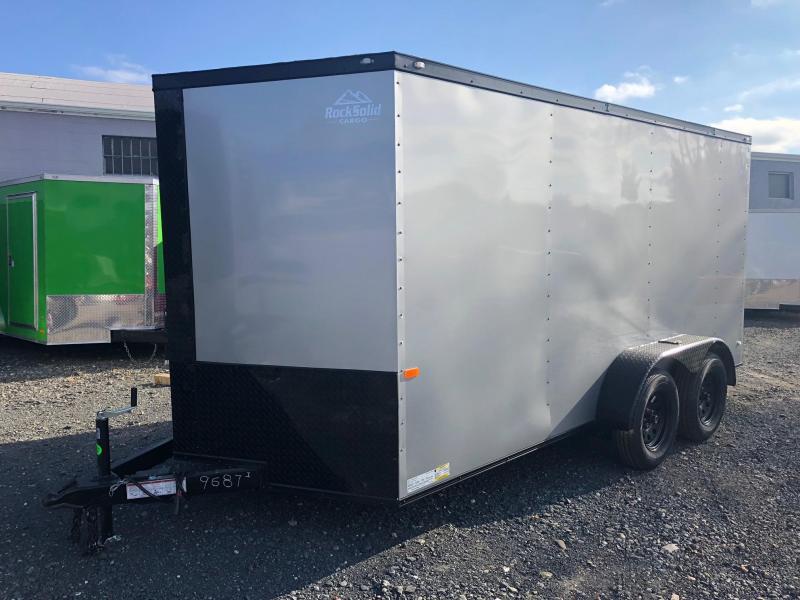 ROCK SOLID 2019 7' x 14 TANDEM AXLE SILVER WITH BLACKOUT PACKAGE SEMI SCREWLESS V-NOSE ENCLOSED TRAILER ROCK SOLID 2019 7' x 14 TANDEM AXLE SILVER WITH BLACKOUT PACKAGE SEMI SCREWLESS V-NOSE ENCLOSED TRAILER