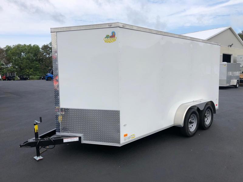 COVERED WAGON 2019 WHITE 7 x 14 TANDEM AXLE SEMI-SCREWLESS ENCLOSED CARGO TRAILER COVERED WAGON 2019 WHITE 7 x 14 TANDEM AXLE SEMI-SCREWLESS ENCLOSED CARGO TRAILER