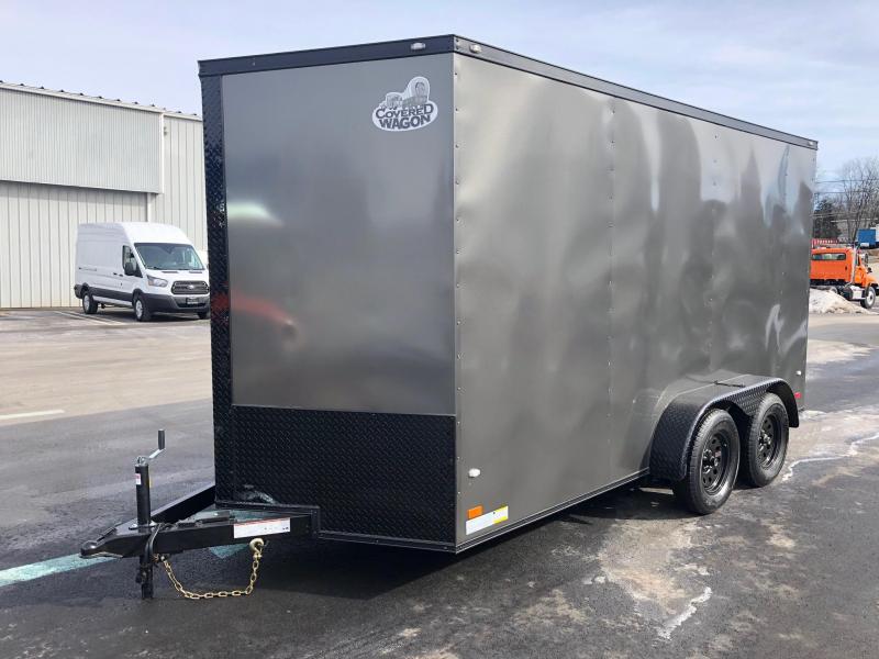 COVERED WAGON 2019 CHARCOAL 7 x 14 TANDEM AXLE SEMI-SCREWLESS EXTRA HEIGHT ENCLOSED CARGO TRAILER COVERED WAGON 2019 CHARCOAL 7 x 14 TANDEM AXLE SEMI-SCREWLESS EXTRA HEIGHT ENCLOSED CARGO TRAILER