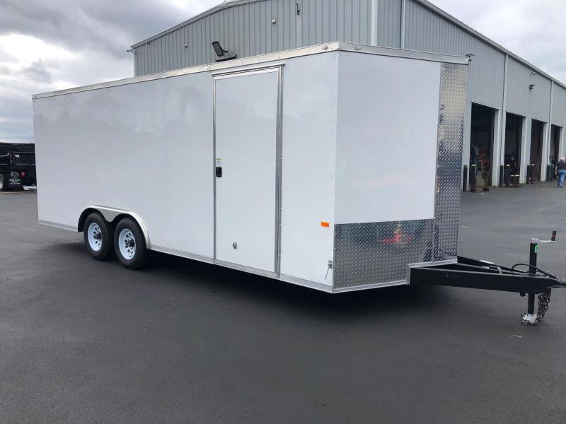 ROCK SOLID 2019 8.5 x 20 Tandem Axle White Semi Screwless Cargo / Enclosed V-NOSE Trailer w/ Triple Tube Extended Tongue and Escape Door ROCK SOLID 2019 8.5 x 20 Tandem Axle White Semi Screwless Cargo / Enclosed V-NOSE Trailer w/ Triple Tube Extended Tongue and Escape Door