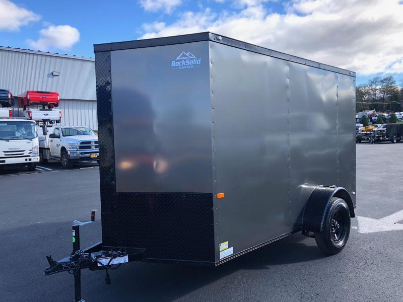 ROCK SOLID 2019 6' x 10' TANDEM AXLE CHARCOAL GREY SEMI-SCREWLESS WITH BLKOUT PACKAGE V-NOSE ENCLOSED TRAILER ROCK SOLID 2019 6' x 10' TANDEM AXLE CHARCOAL GREY SEMI-SCREWLESS WITH BLKOUT PACKAGE V-NOSE ENCLOSED TRAILER