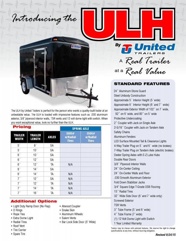 2019 United Trailers ULH58SA30-S Enclosed Cargo Trailer 2019 United Trailers ULH58SA30-S Enclosed Cargo Trailer
