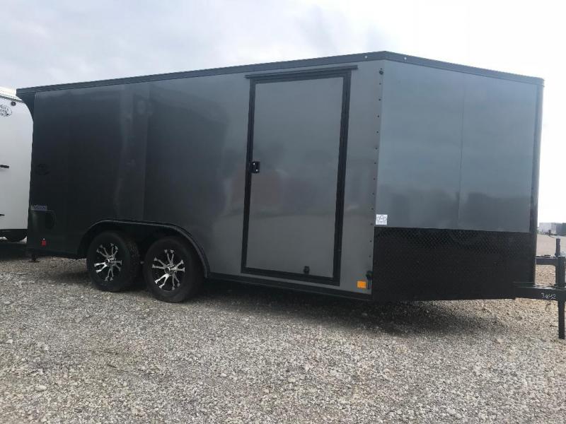 Continental Trailers 8.5x14+ 3 v CHARCOAL BLACKED OUT trim LOADED Motorcycle Trailer Continental Trailers 8.5x14+ 3 v CHARCOAL BLACKED OUT trim LOADED Motorcycle Trailer