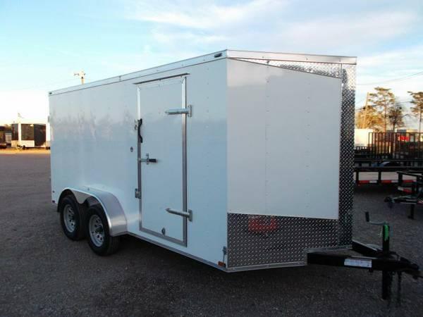 Lark Cargo Trailer 7x16 Black Ramp door side door Lark Cargo Trailer 7x16 Black Ramp door side door
