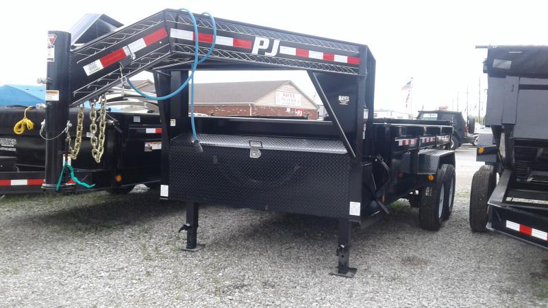2019 83x14 TA Low Pro PJ Trailers DL142 Dump Trailer - Gooseneck - Split/Spread Gate (GVW: 15680) 2019 83x14 TA Low Pro PJ Trailers DL142 Dump Trailer - Gooseneck - Split/Spread Gate (GVW: 15680)