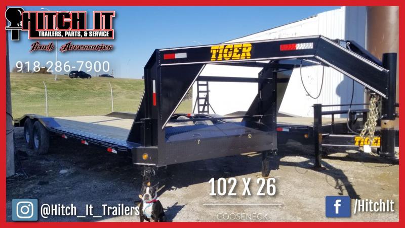2018 Tiger 102 x 26 Gooseneck Trailer with Drive over Fenders Equipment Trailer 23 + 3 2018 Tiger 102 x 26 Gooseneck Trailer with Drive over Fenders Equipment Trailer 23 + 3