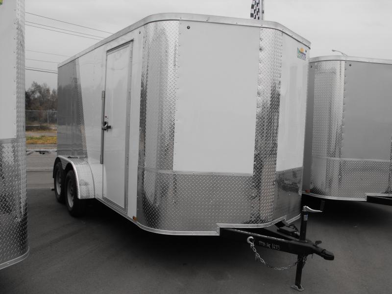 Enclosed Trailer 7 X 14 Ramp Two/Tone White Silver 7000 GVW ALL TUBE Construction 6' 6" Interior Enclosed Trailer 7 X 14 Ramp Two/Tone White Silver 7000 GVW ALL TUBE Construction 6' 6" Interior